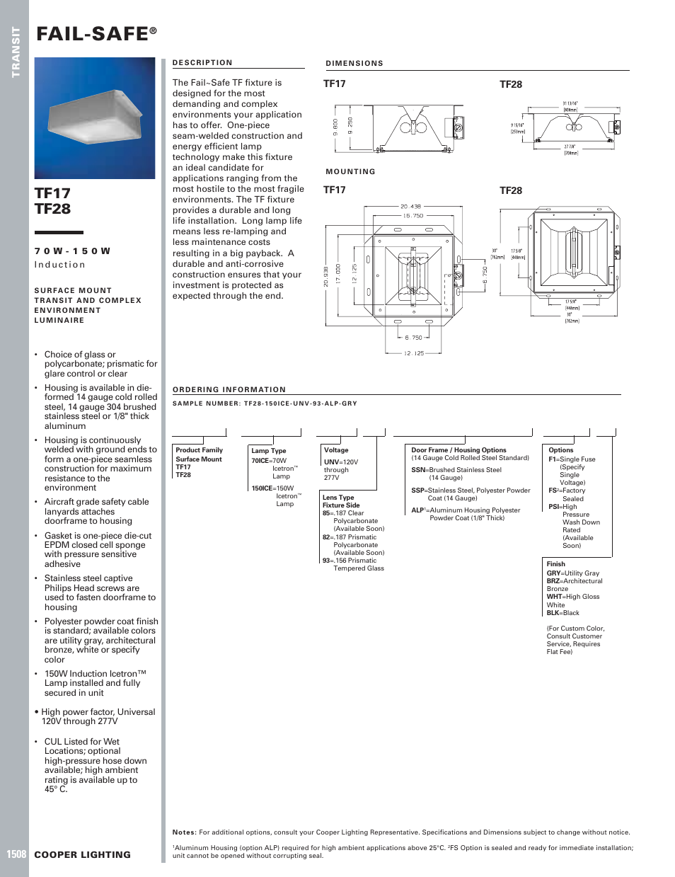 Cooper Lighting TF28 User Manual | 1 page