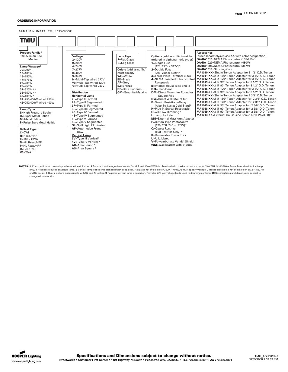 Cooper Lighting Street Works TMU40SWW3SF User Manual | Page 2 / 3