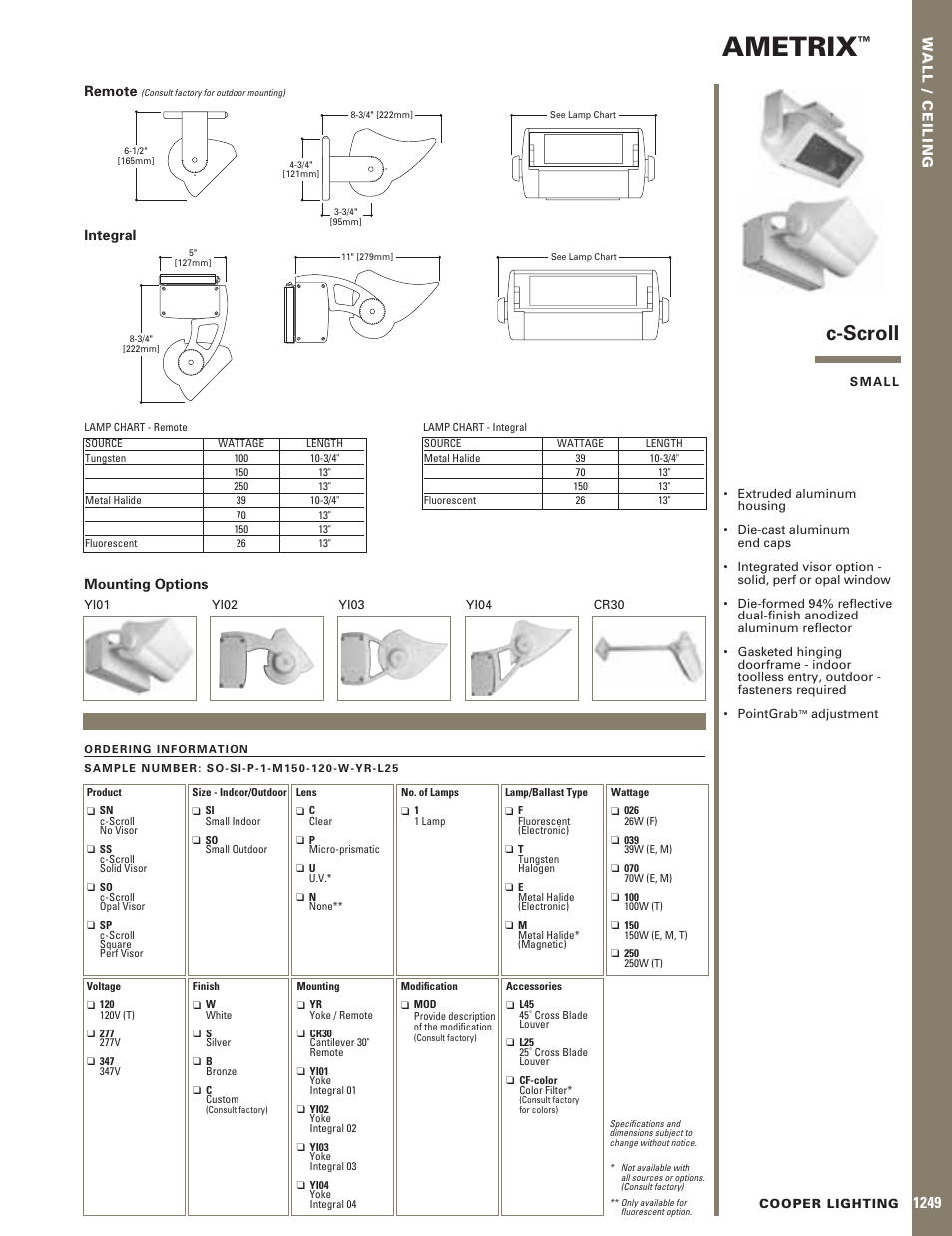 Cooper Lighting AMETRIX 1249 User Manual | 1 page