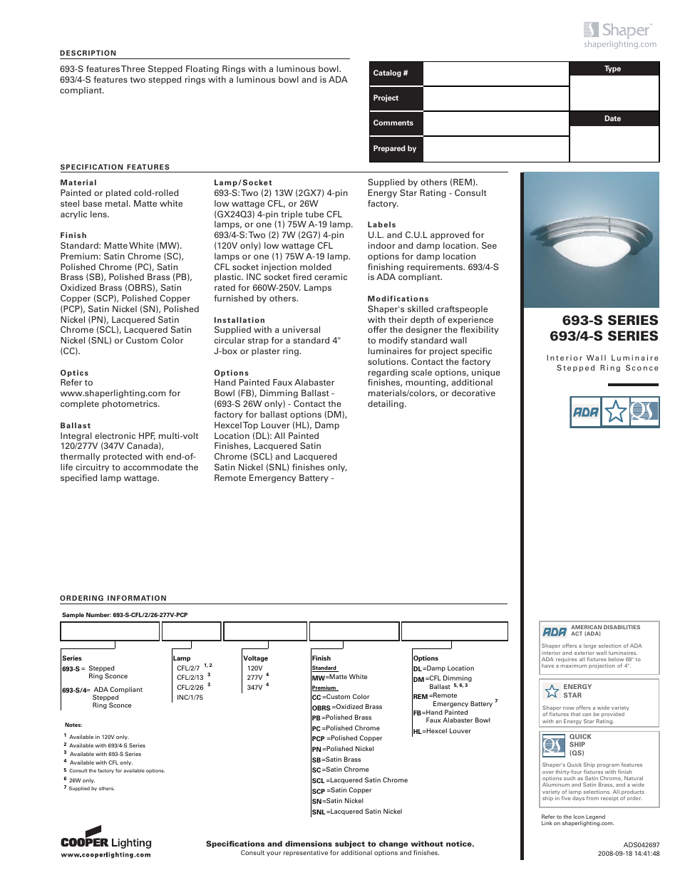 Cooper Lighting 693-S User Manual | 2 pages