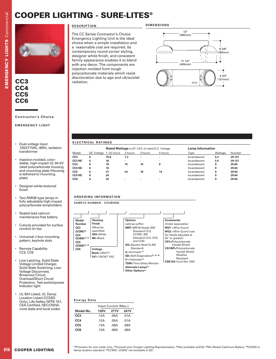 Cooper Lighting Sure-Lites CC6 User Manual | 1 page