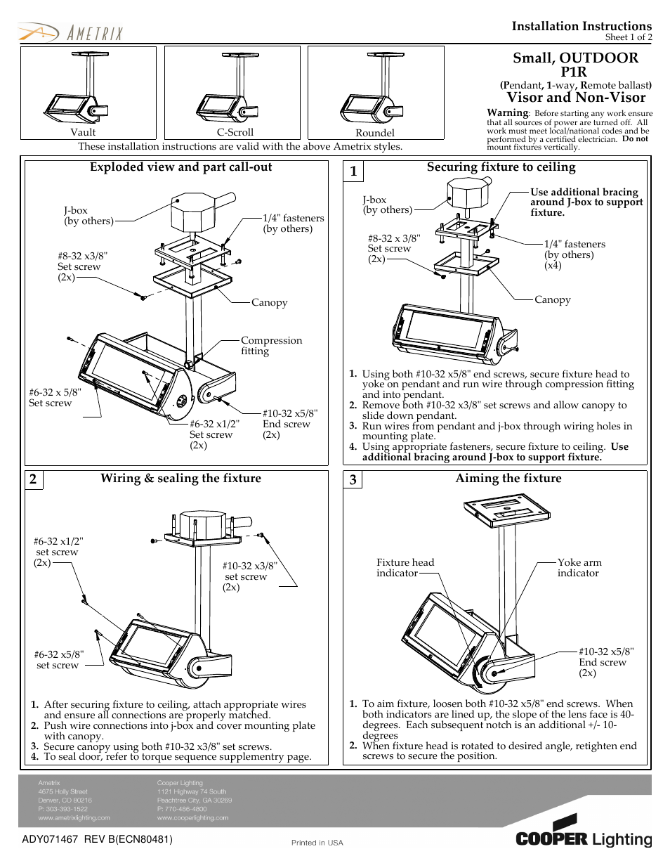 Cooper Lighting AMETRIX P1R User Manual | 2 pages