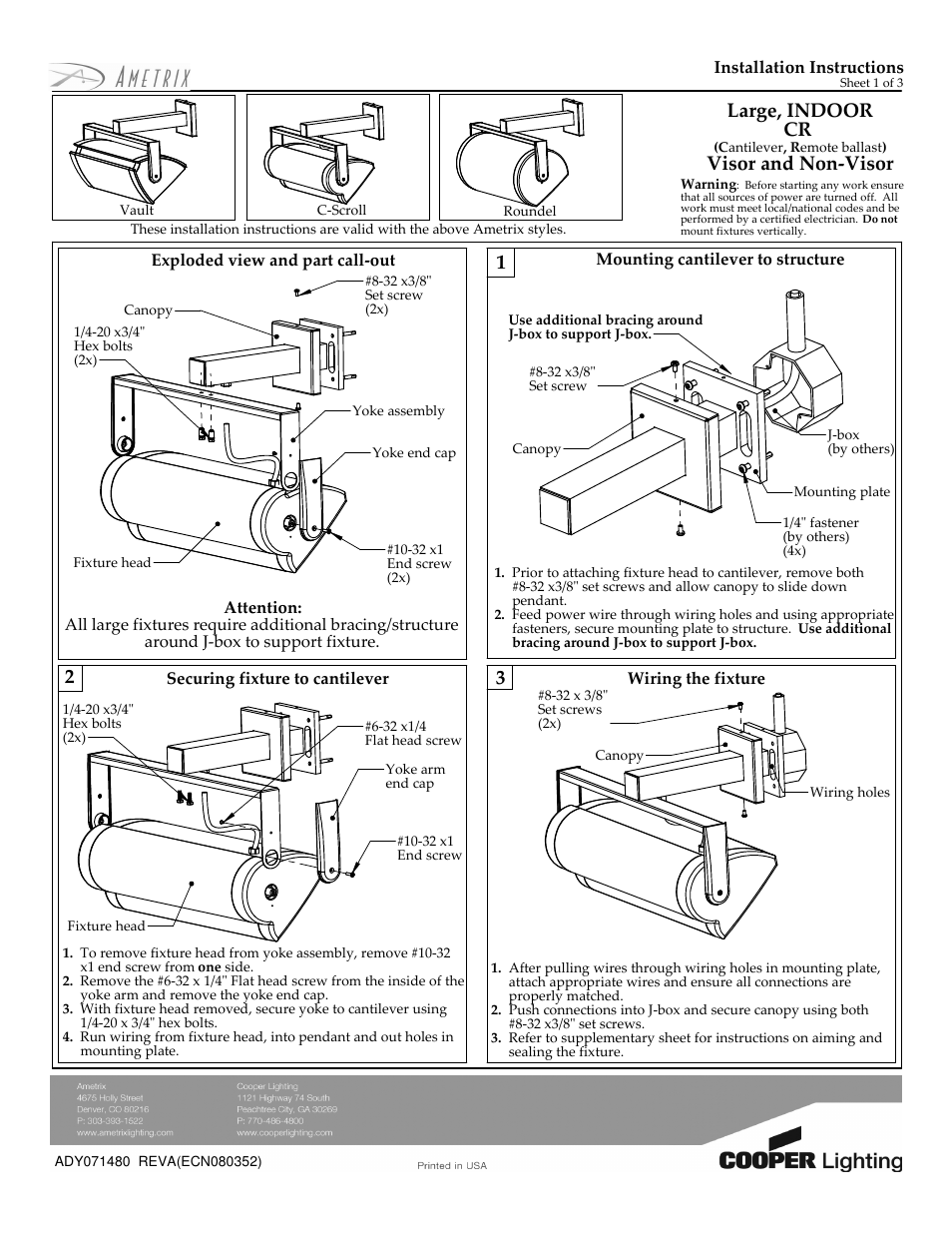 Cooper Lighting AMETRIX ADY071480 User Manual | 3 pages