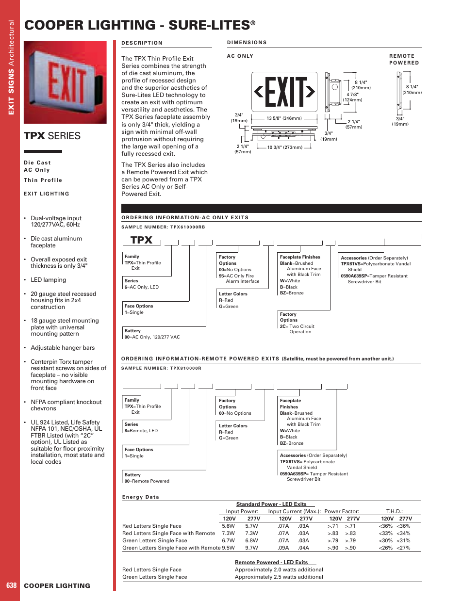 Cooper Lighting Thin Profile Exit TPX Series User Manual | 2 pages