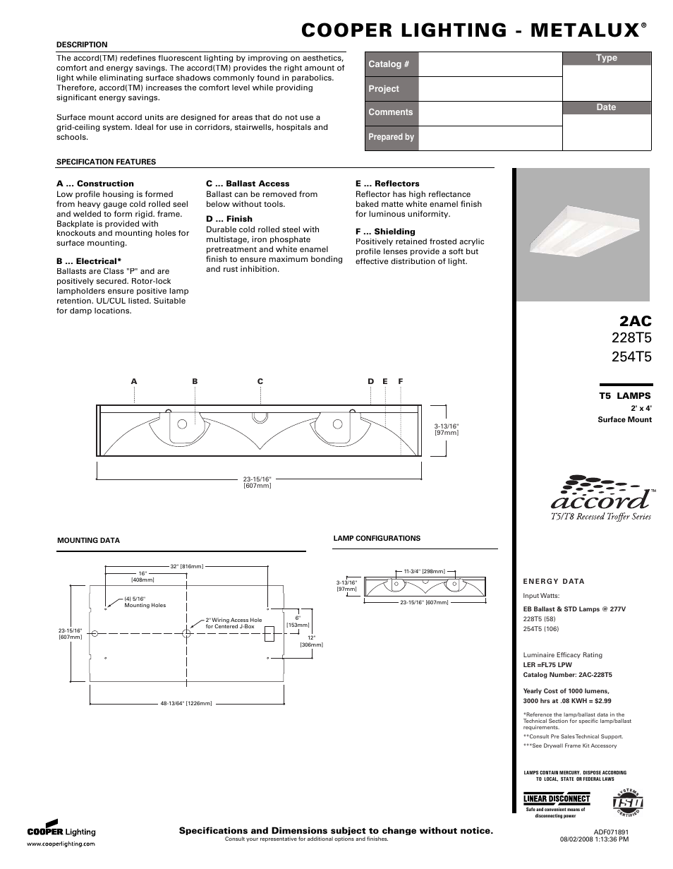 Cooper Lighting 2AC User Manual | 2 pages