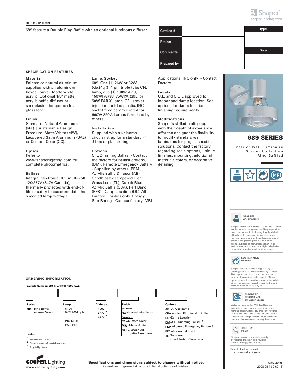 Cooper Lighting 689 User Manual | 2 pages