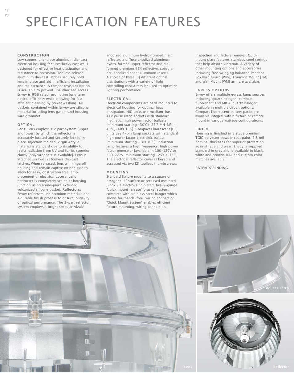 Specification features | Cooper Lighting Envoy User Manual | Page 20 / 24