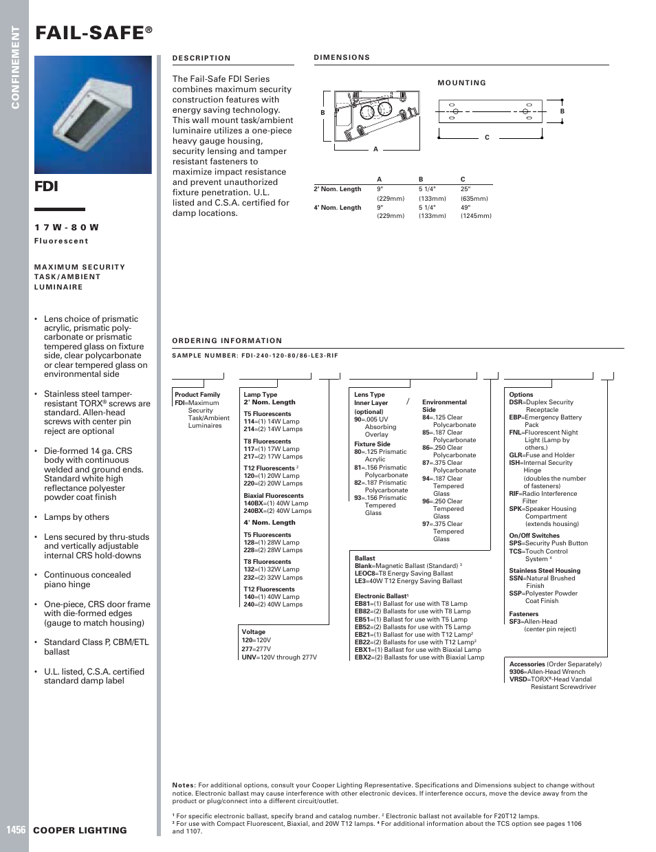 Cooper Lighting 1456 User Manual | 1 page