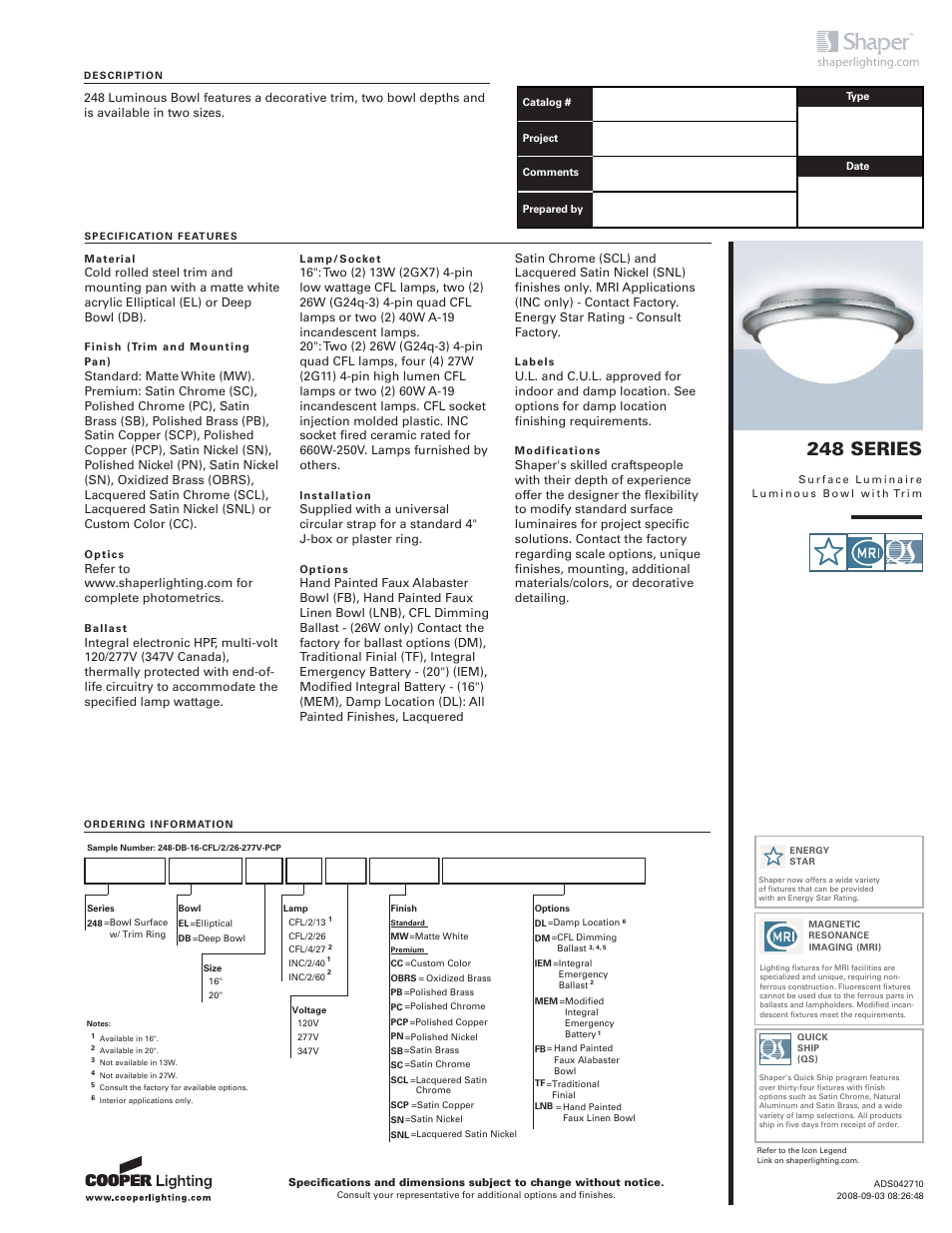 Cooper Lighting 248 Series User Manual | 2 pages