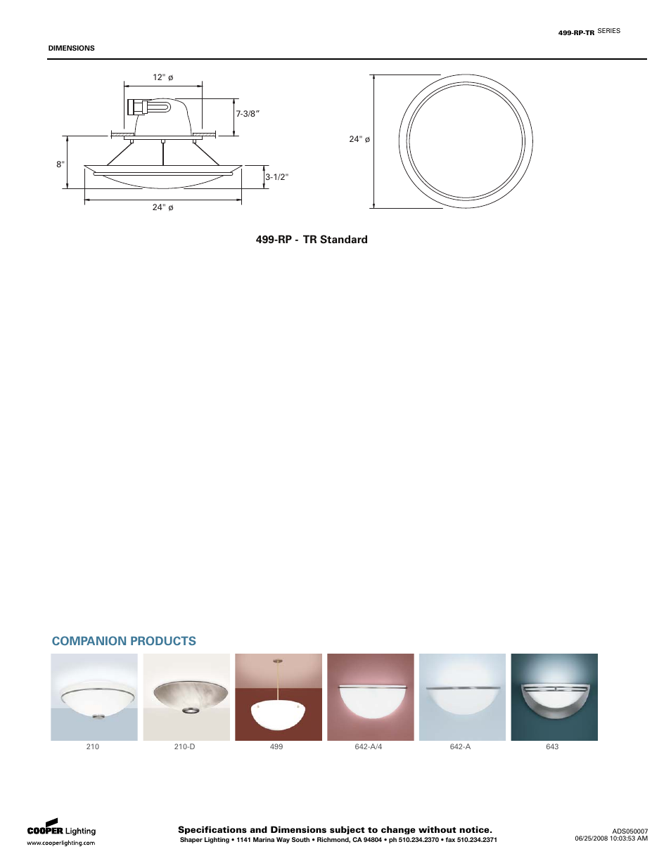 Companion products, Rp - tr standard | Cooper Lighting 499-RP-TR SERIES User Manual | Page 2 / 2