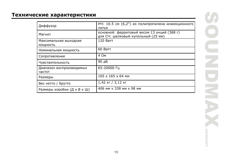 SoundMax SM-CSF6.2 User Manual | Page 13 / 13
