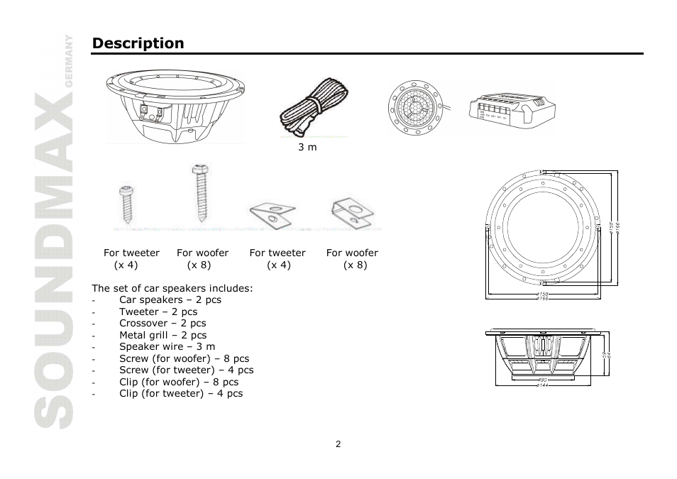 Description | SoundMax SM-CSF6.2 User Manual | Page 2 / 13