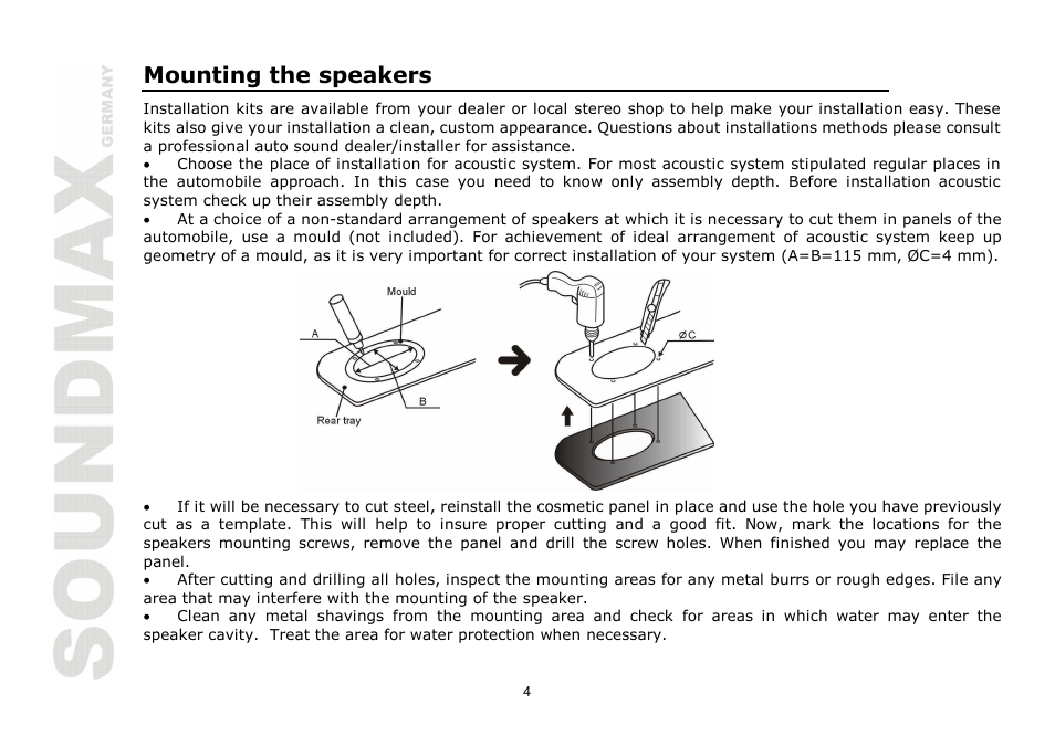Mounting the speakers | SoundMax SM-CSF6.2 User Manual | Page 4 / 13