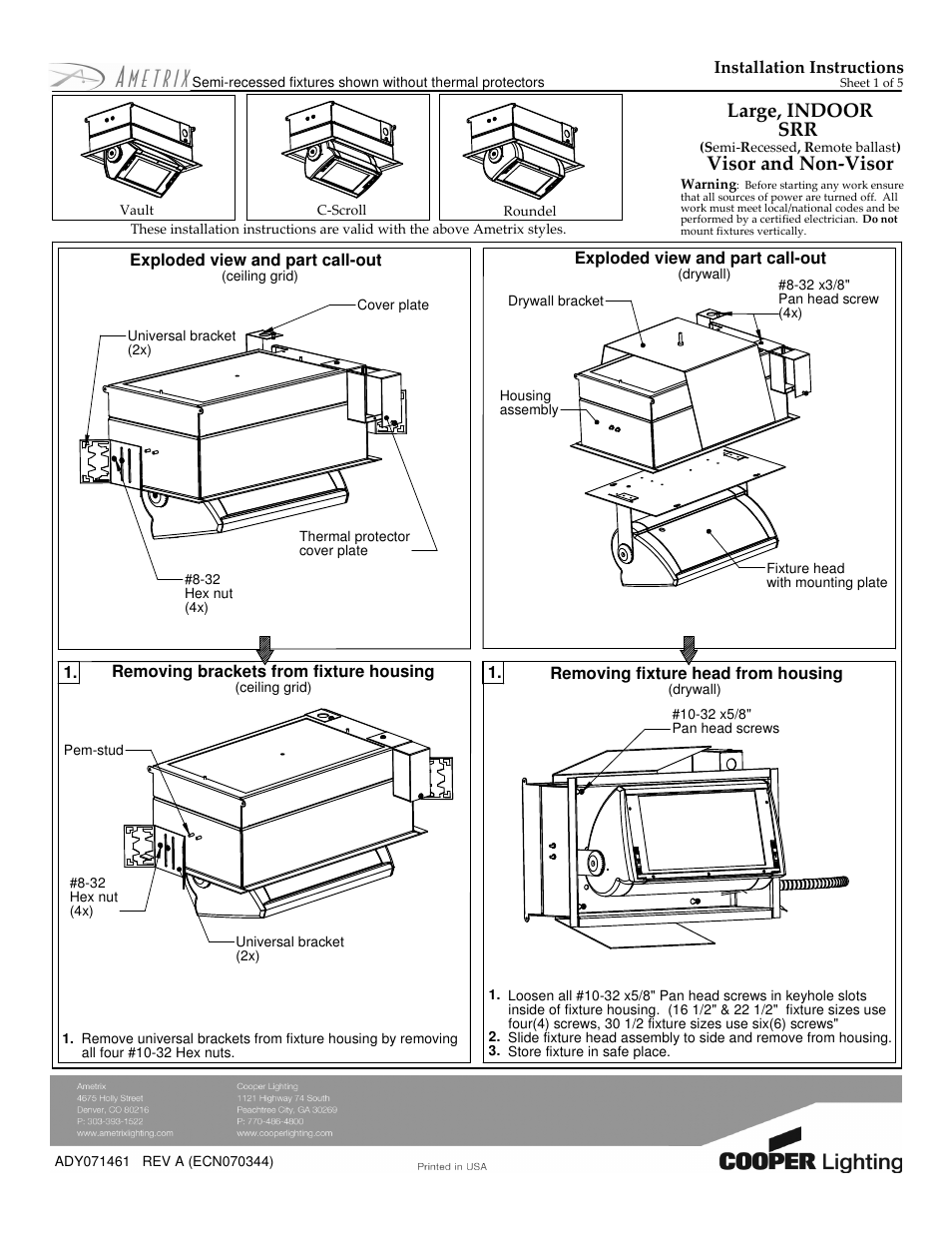 Cooper Lighting ADY071461 User Manual | 5 pages