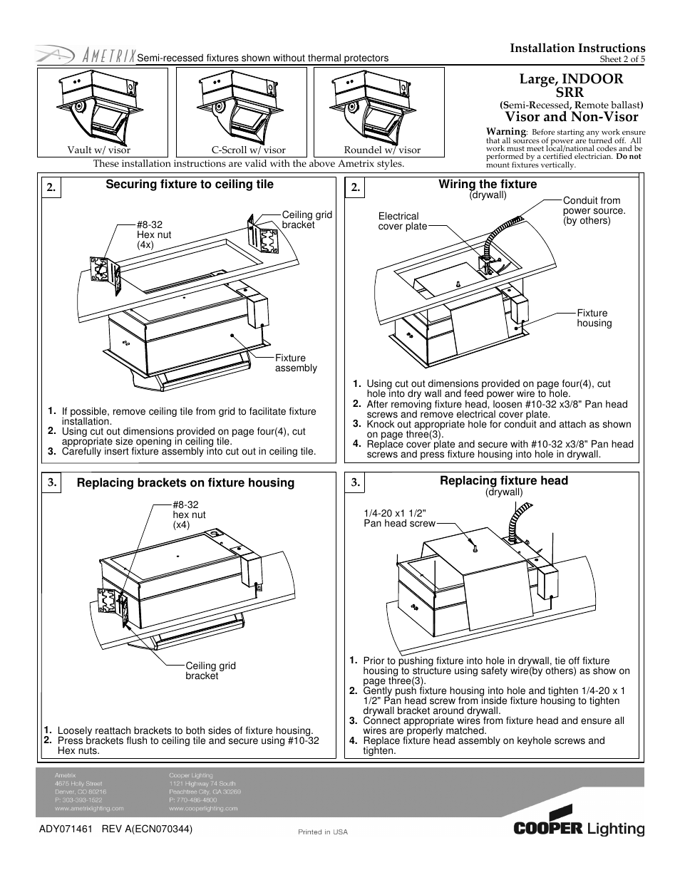 Large, indoor srr, Visor and non-visor | Cooper Lighting ADY071461 User Manual | Page 2 / 5