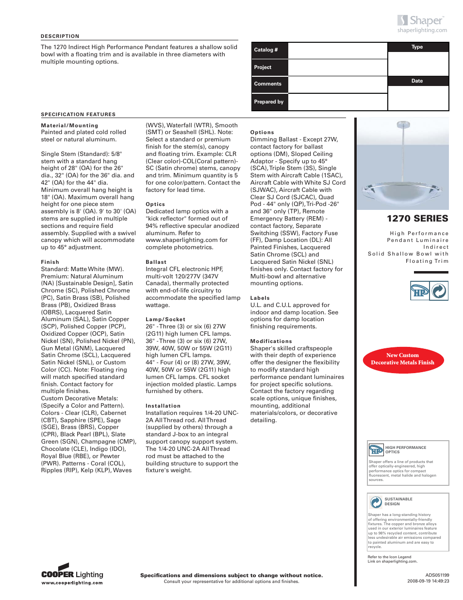 Cooper Lighting 1270 Series User Manual | 4 pages