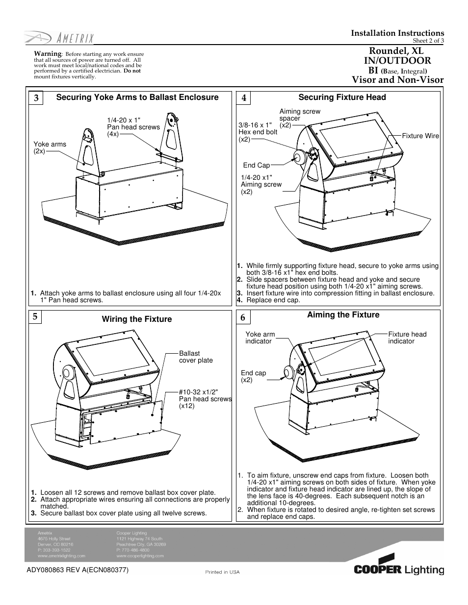 6roundel, xl in/outdoor bi, Visor and non-visor | Cooper Lighting AMETRIX ADY080863 User Manual | Page 2 / 3