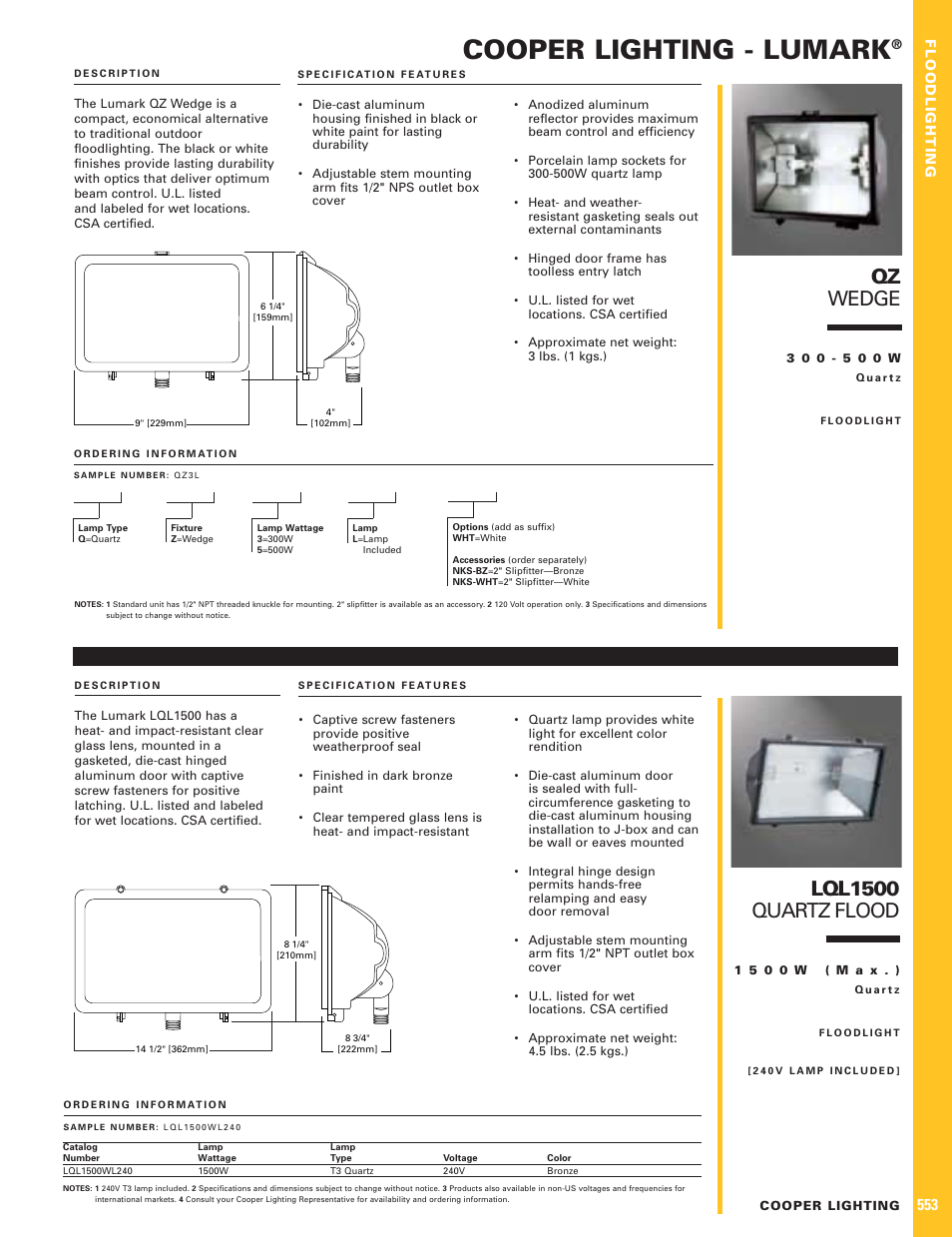 Cooper Lighting Lumark LQL1500 User Manual | 1 page