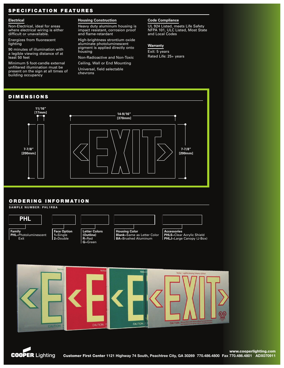 Cooper Lighting SURE-LITES Photoluminescent Exit Signs User Manual | Page 2 / 2