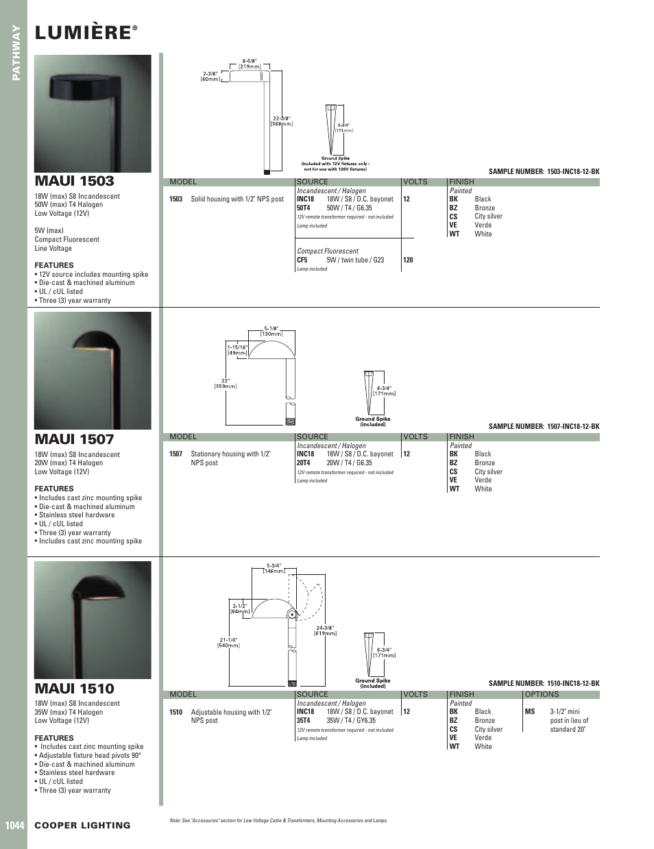 Cooper Lighting Lumiere Maui 1503 User Manual | 1 page