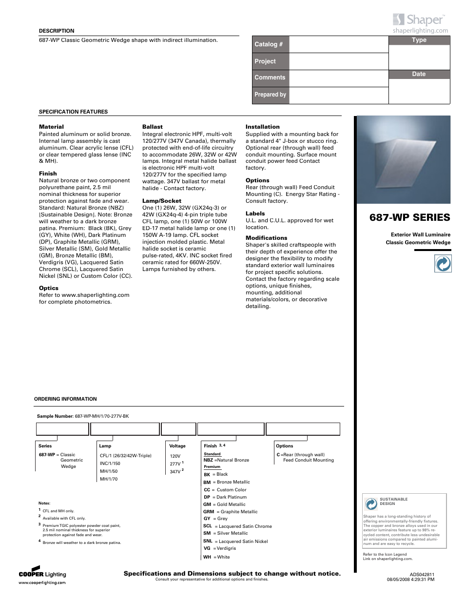 Cooper Lighting 687-WP User Manual | 2 pages