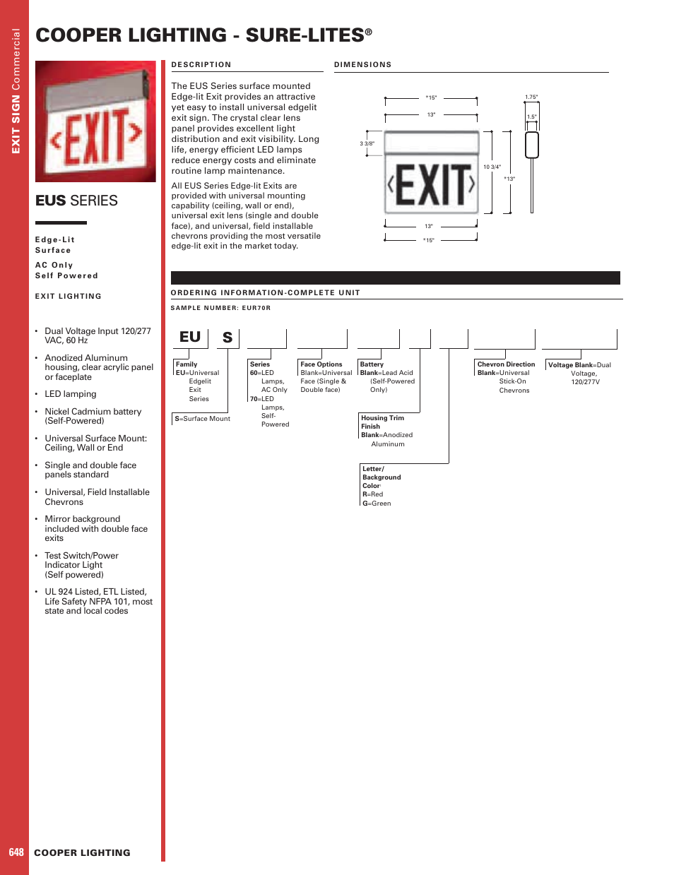 Cooper Lighting SURE-LITES EUS Series User Manual | 1 page