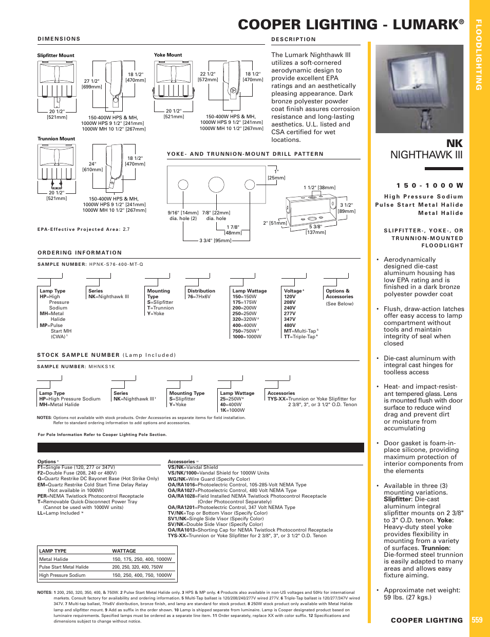 Cooper Lighting Nighthawk III User Manual | 1 page