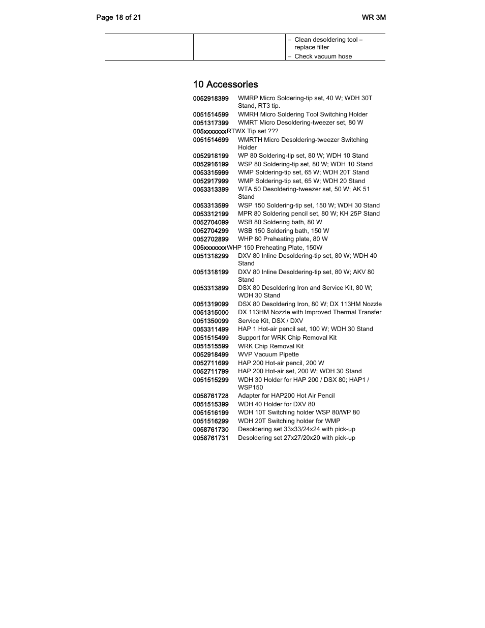 10 accessories | Weller WR 3M User Manual | Page 18 / 21