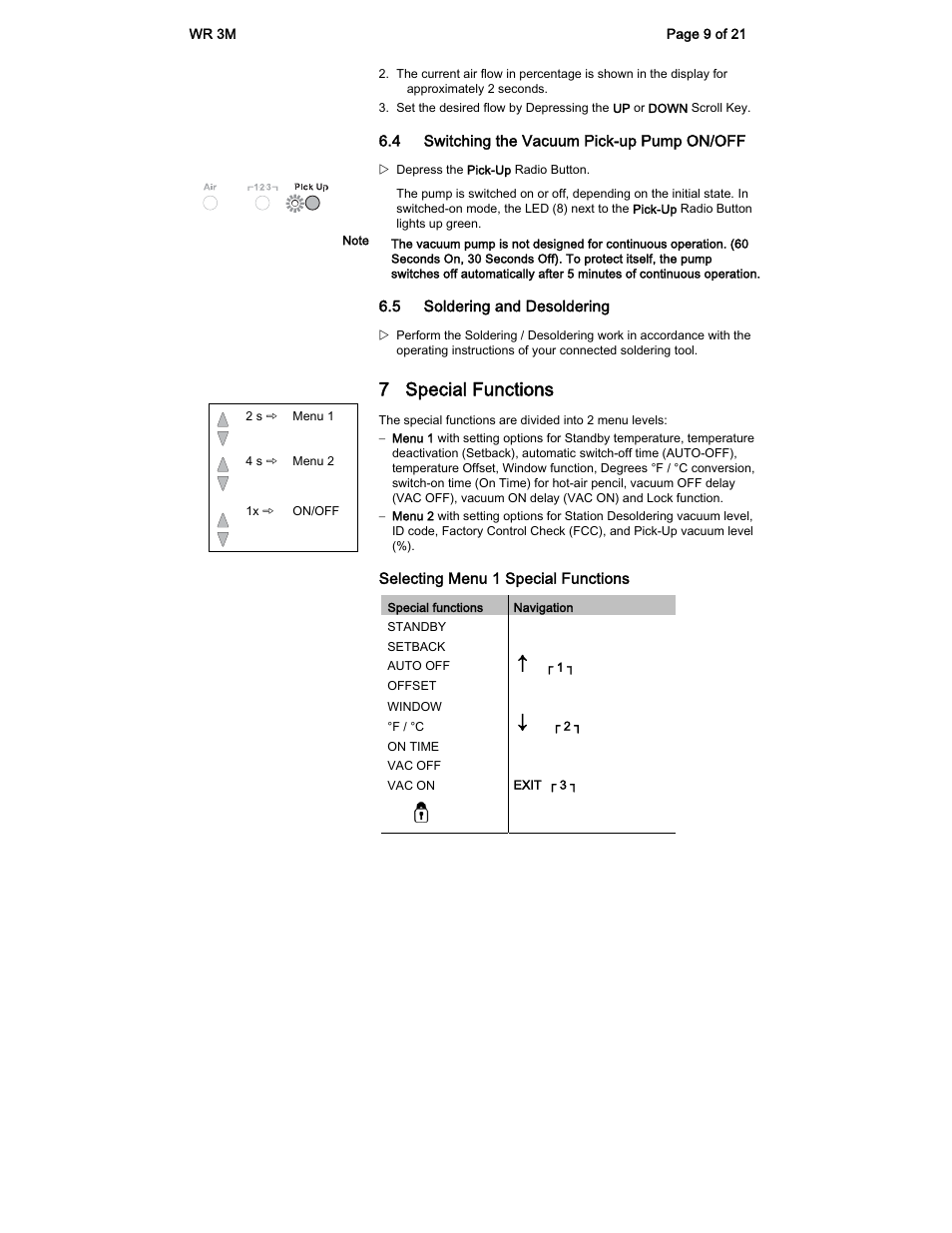 7 special functions | Weller WR 3M User Manual | Page 9 / 21