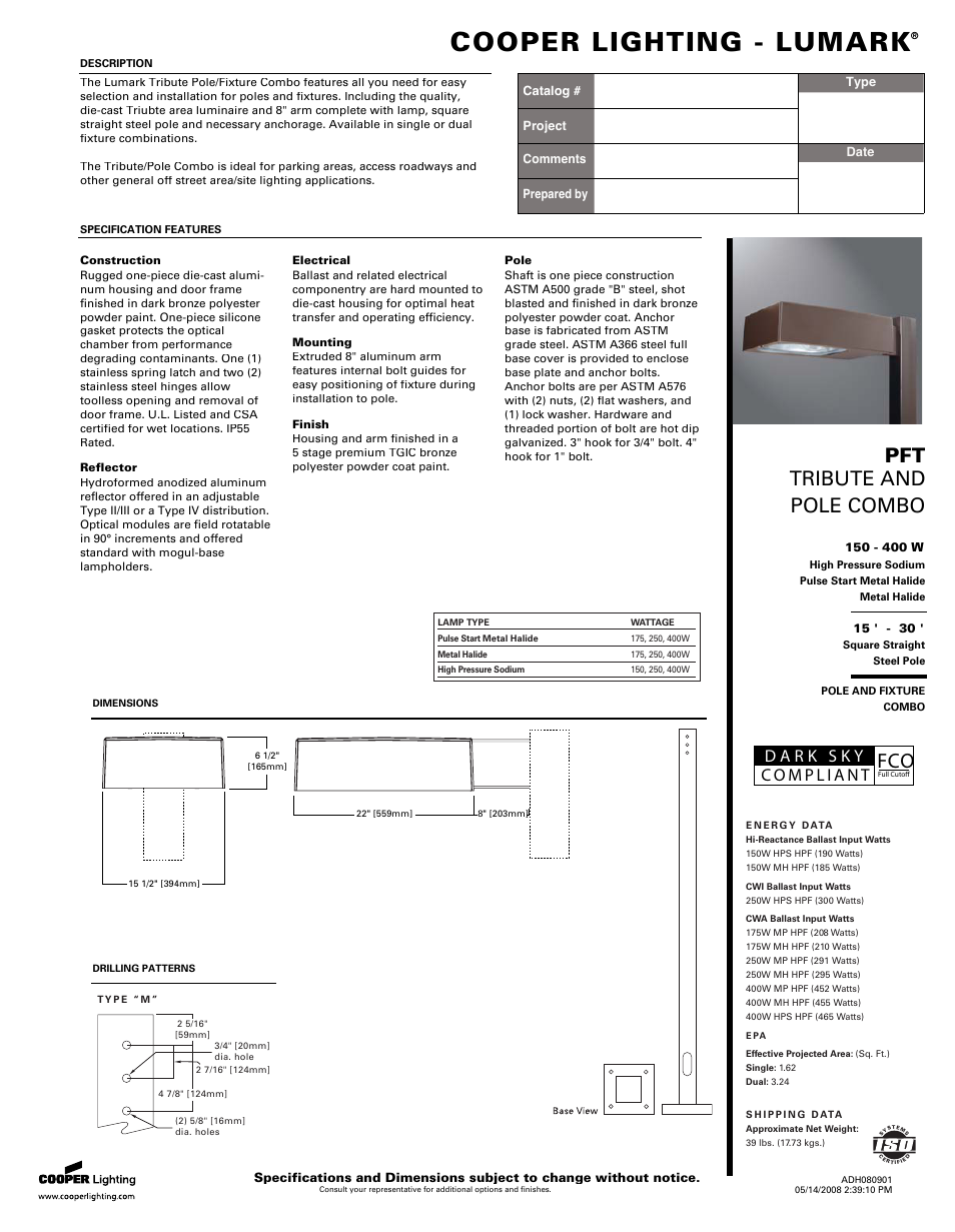 Cooper Lighting ADH080901 User Manual | 3 pages