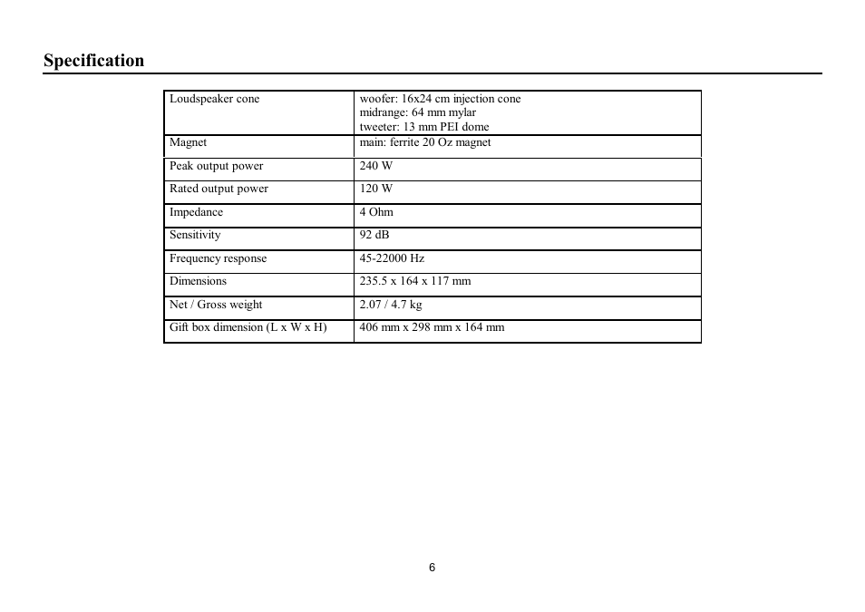 Specification | Hyundai H-CSF693 User Manual | Page 6 / 11