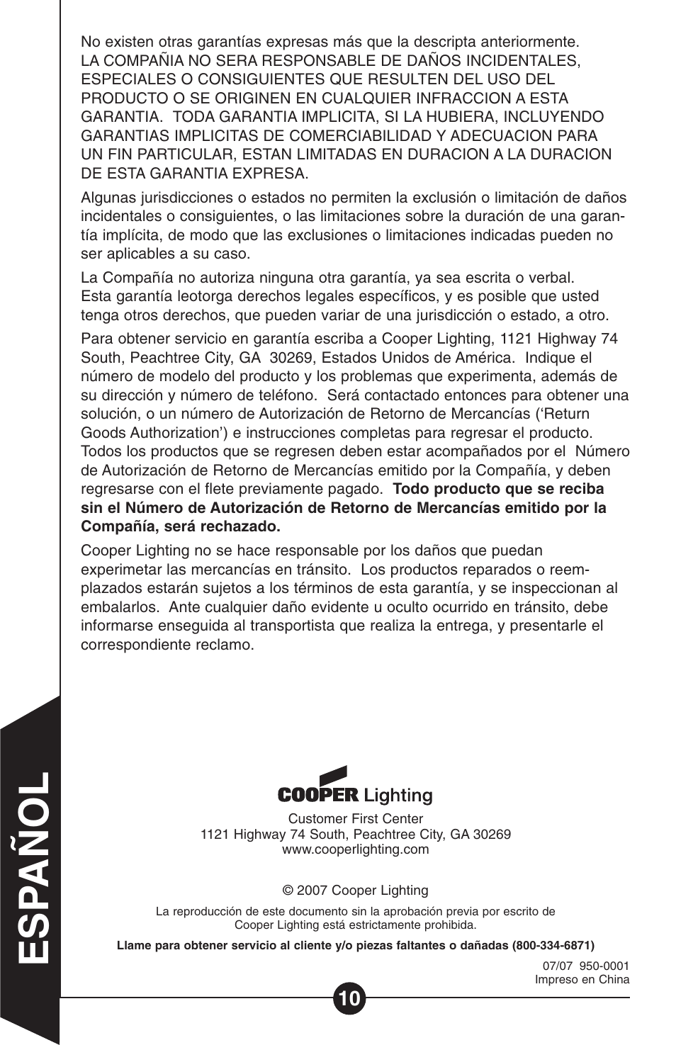 Cooper Lighting Hs 1r User Manual | Page 10 / 10