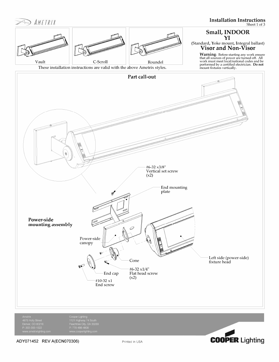 Cooper Lighting ADY071452 User Manual | 3 pages
