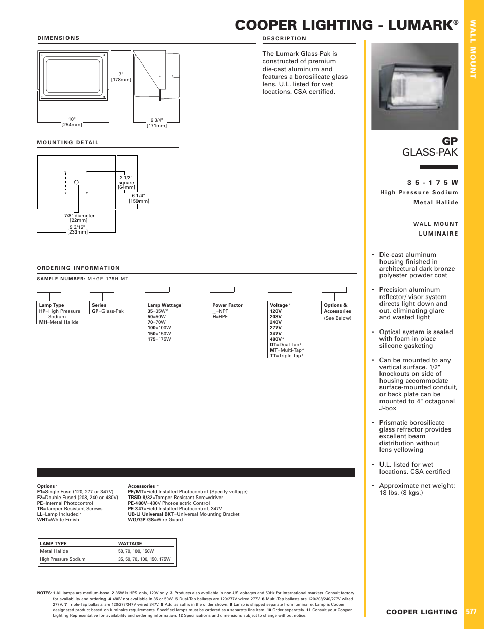 Cooper Lighting 577 User Manual | 1 page