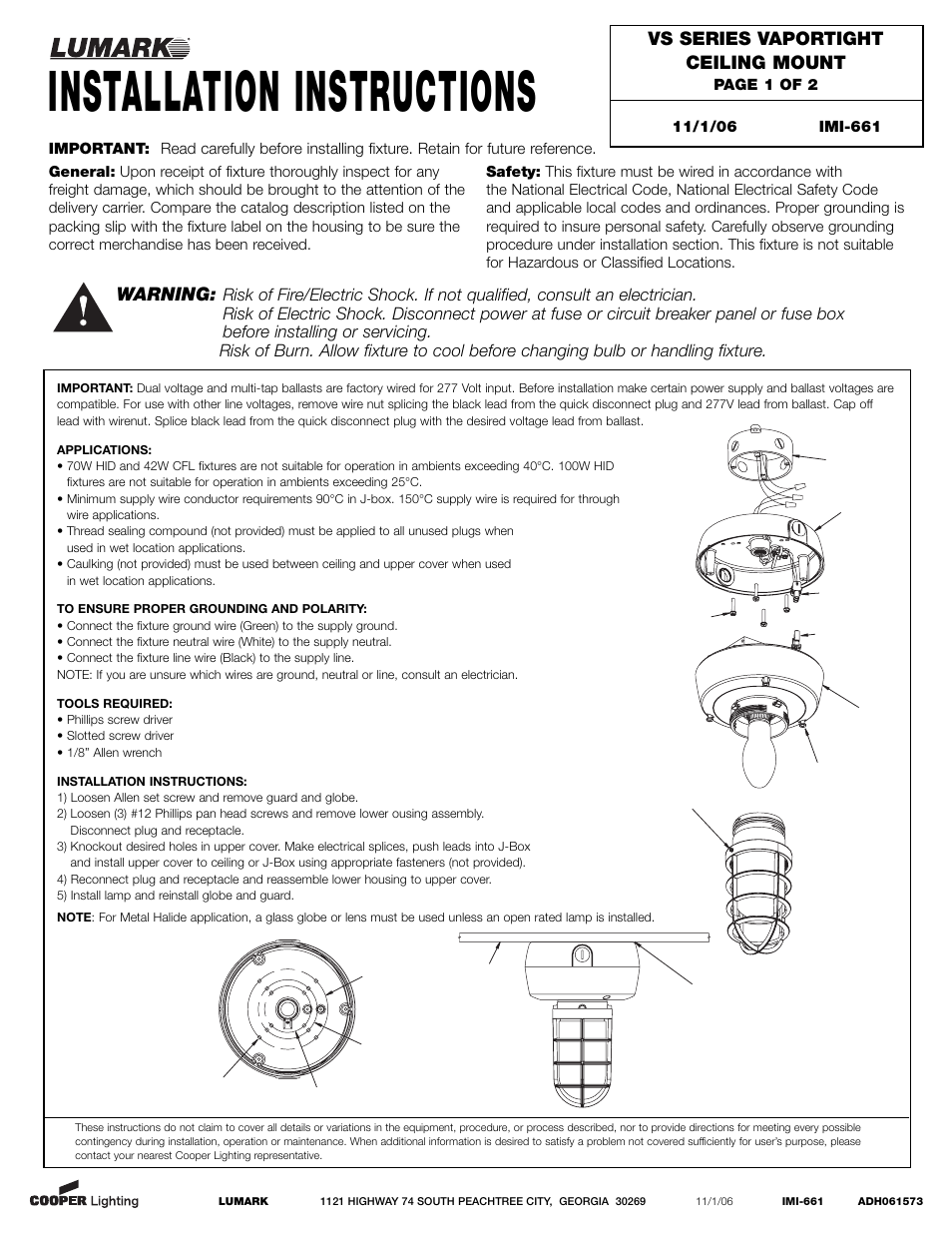 Cooper Lighting VS Series User Manual | 2 pages