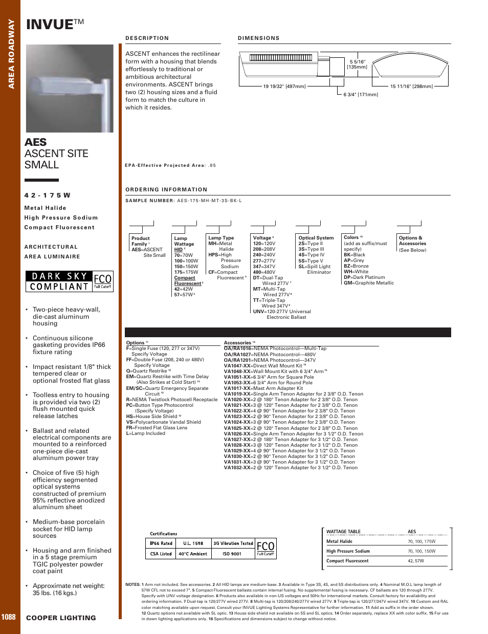 Cooper Lighting Invue 42 - 175W User Manual | 2 pages