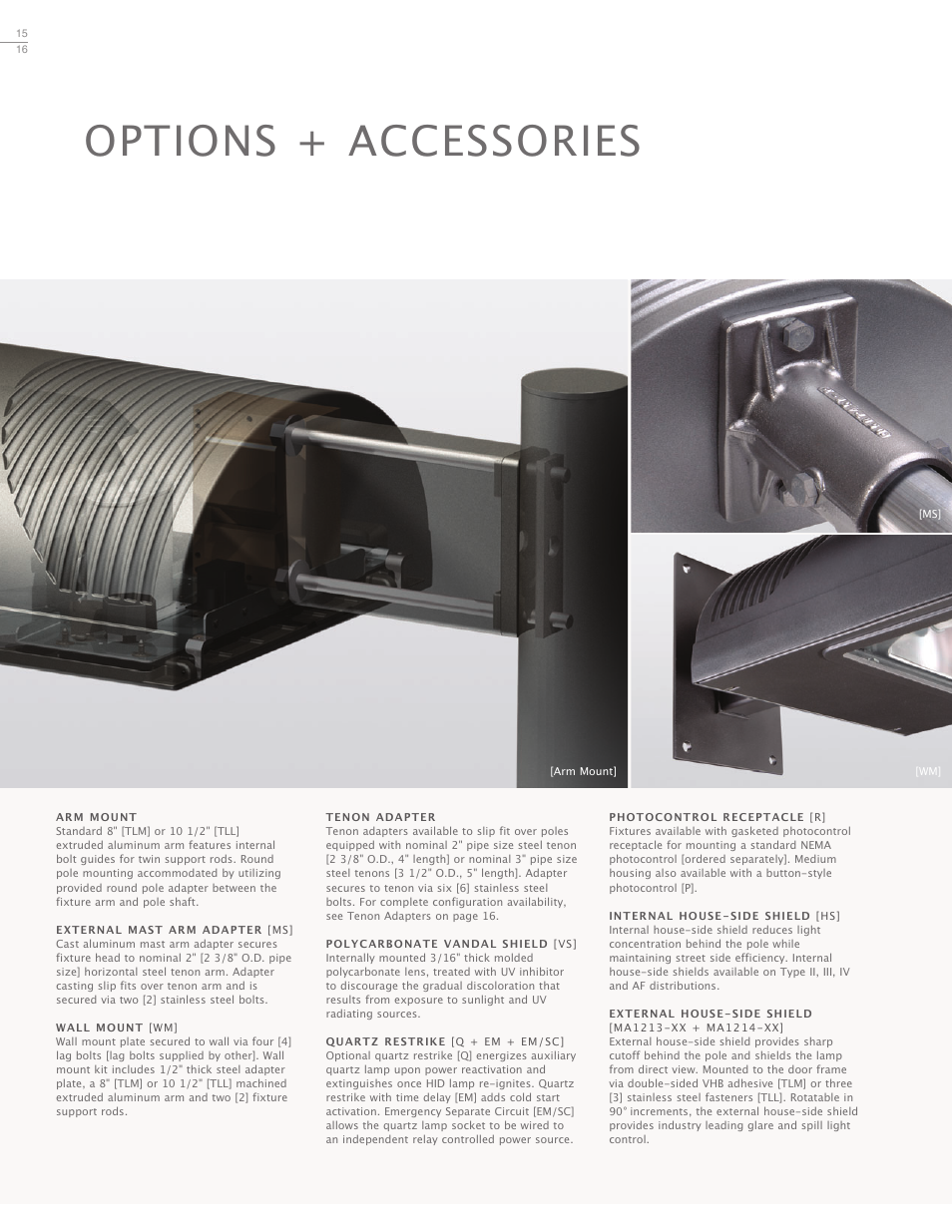 Options + accessories | Cooper Lighting Talon Architectural Area Luminaire User Manual | Page 16 / 24
