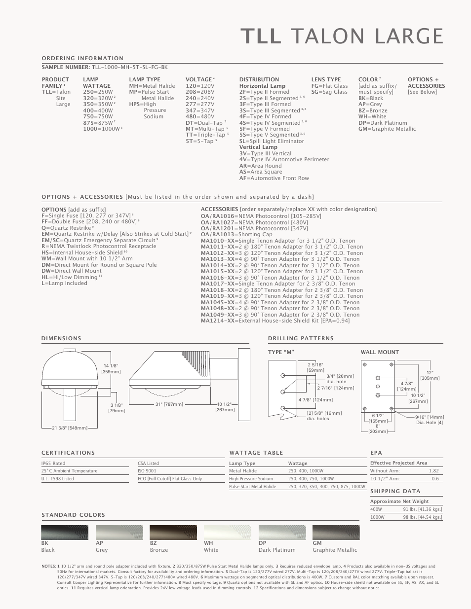 Tll talon large | Cooper Lighting Talon Architectural Area Luminaire User Manual | Page 23 / 24
