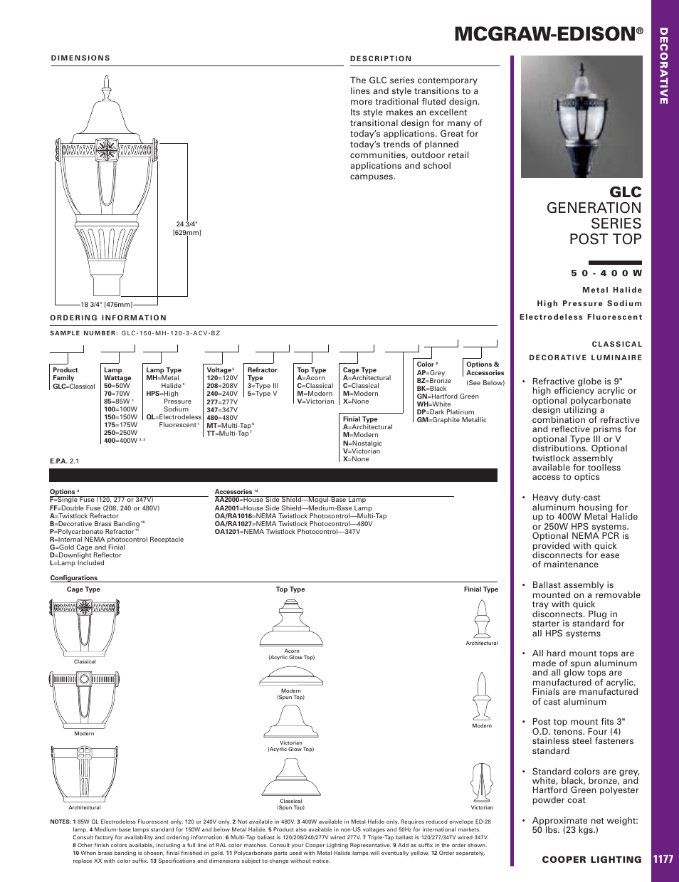 Cooper Lighting 50 - 400W User Manual | 1 page