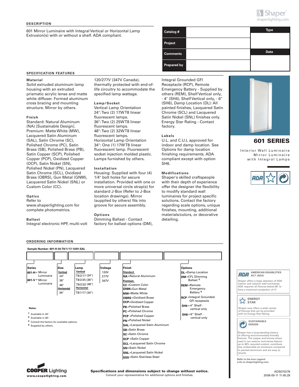 Cooper Lighting 601 SERIES User Manual | 3 pages