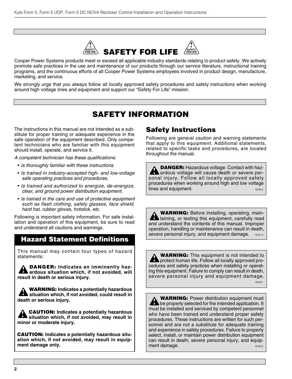 Safety information safety for life, Safety instructions, Hazard statement definitions | Cooper Lighting S280-79-10 User Manual | Page 2 / 56