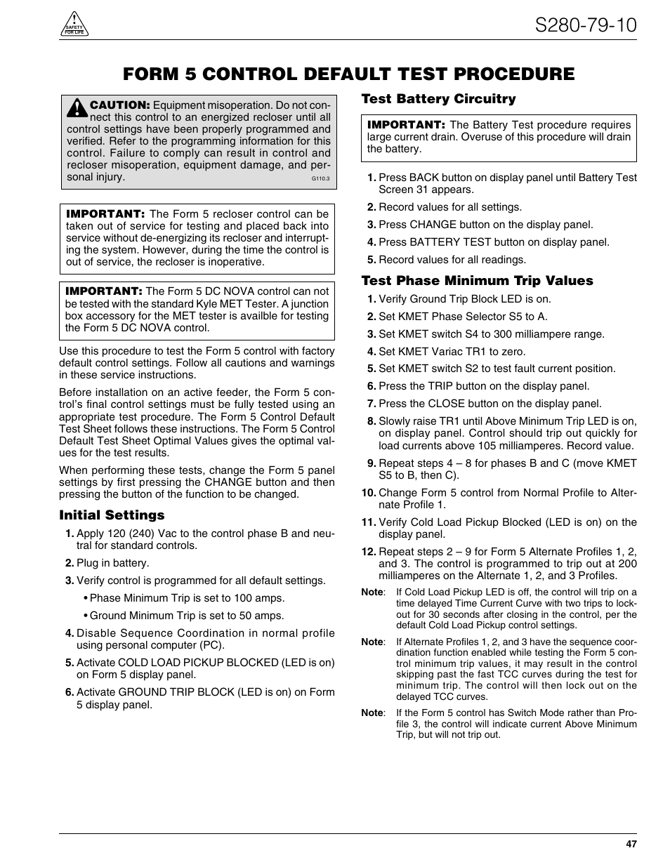 Form 5 control default test procedure | Cooper Lighting S280-79-10 User Manual | Page 47 / 56
