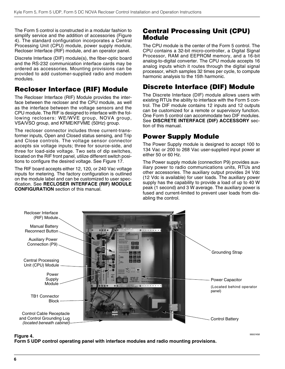 Recloser interface (rif) module, Central processing unit (cpu) module, Discrete interface (dif) module | Power supply module | Cooper Lighting S280-79-10 User Manual | Page 6 / 56