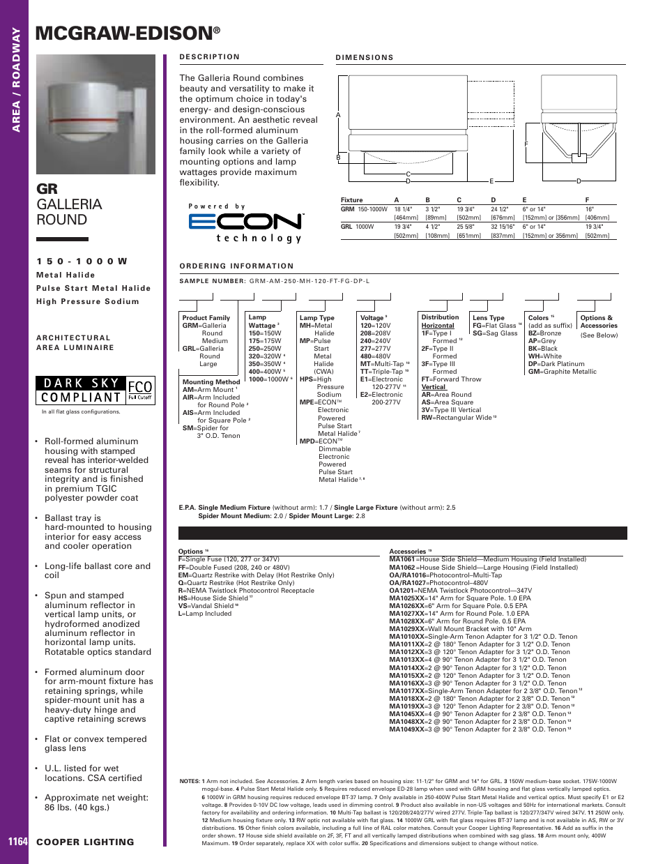 Cooper Lighting Galleria Round 150-1000W User Manual | 1 page