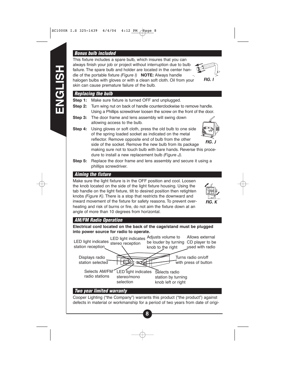 English | Cooper Lighting SC1000R User Manual | Page 8 / 28