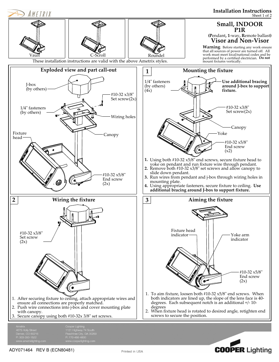 Cooper Lighting ADY071464 User Manual | 2 pages