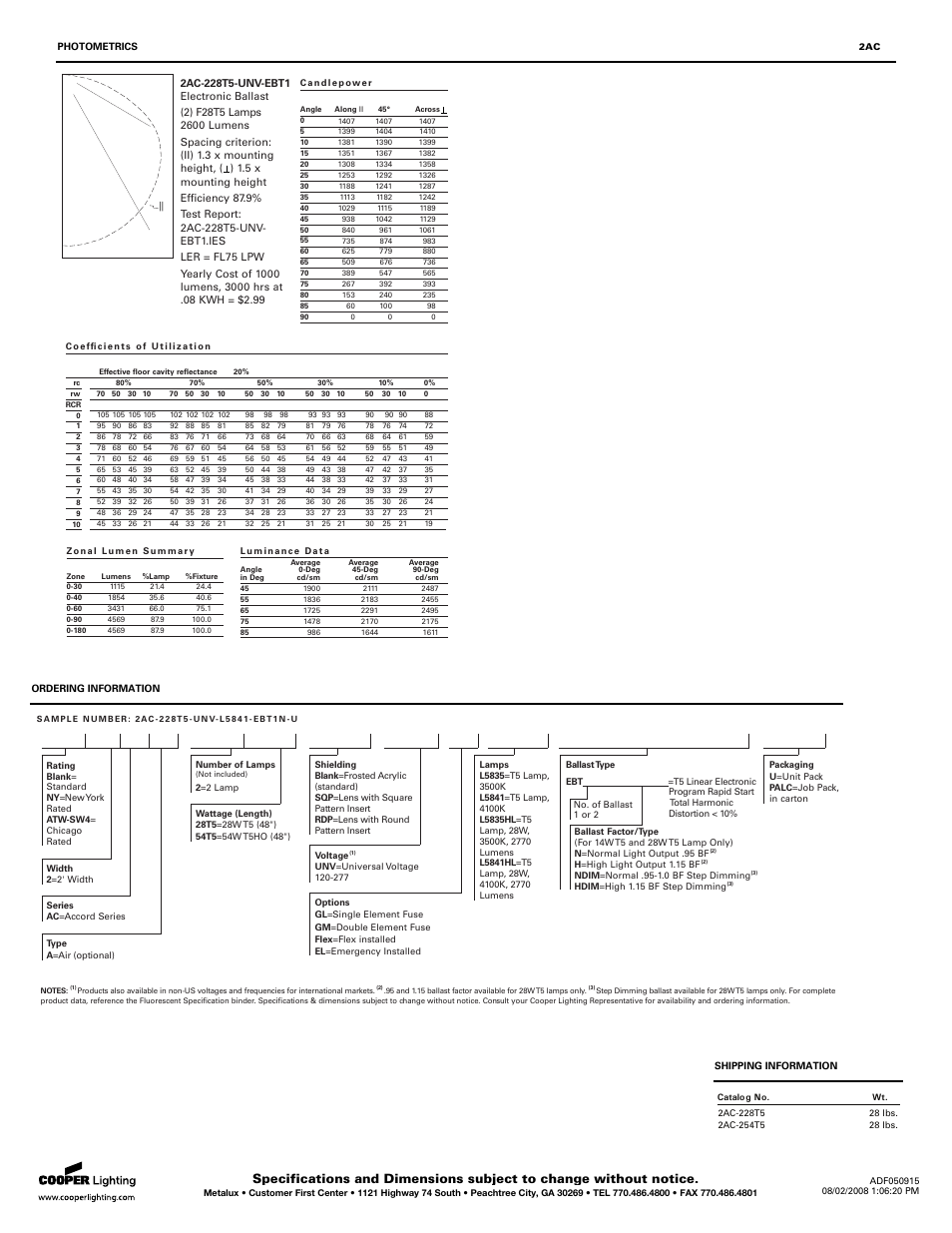 Cooper Lighting 254T5 User Manual | Page 2 / 2