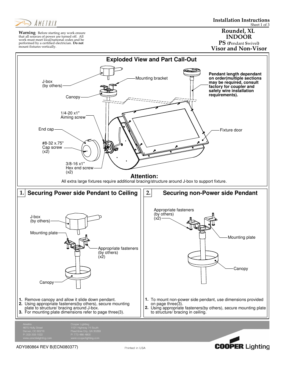 Cooper Lighting ADY080864 User Manual | 3 pages