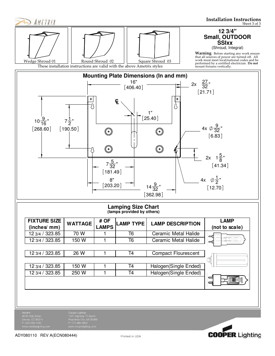 Cooper Lighting AMETRIX SSIxx User Manual | Page 3 / 3