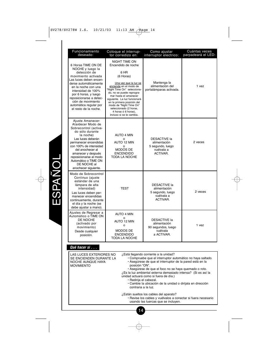 Es p añol | Cooper Lighting CSV278W User Manual | Page 14 / 24